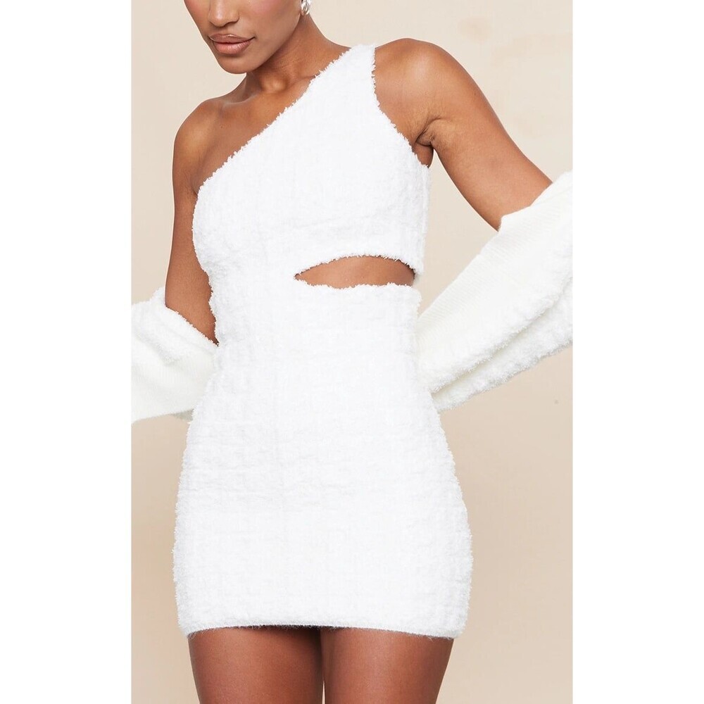 NWT soldout PRETTYLITTLETHING White Embossed Toweling Knit Cut Out Mini Dress